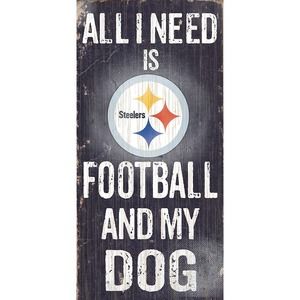 NFL Steelers Football & My Dog Wooden Sign NFL Pittsburgh Pet Black New Retro